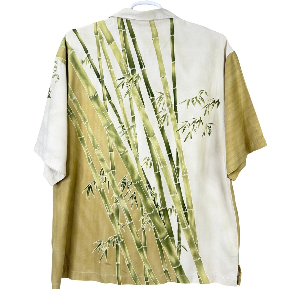 Tommy Bahama Button Down XL Beige Bamboo Print Relaxed Silk Camp Shirt - Picture 3 of 10